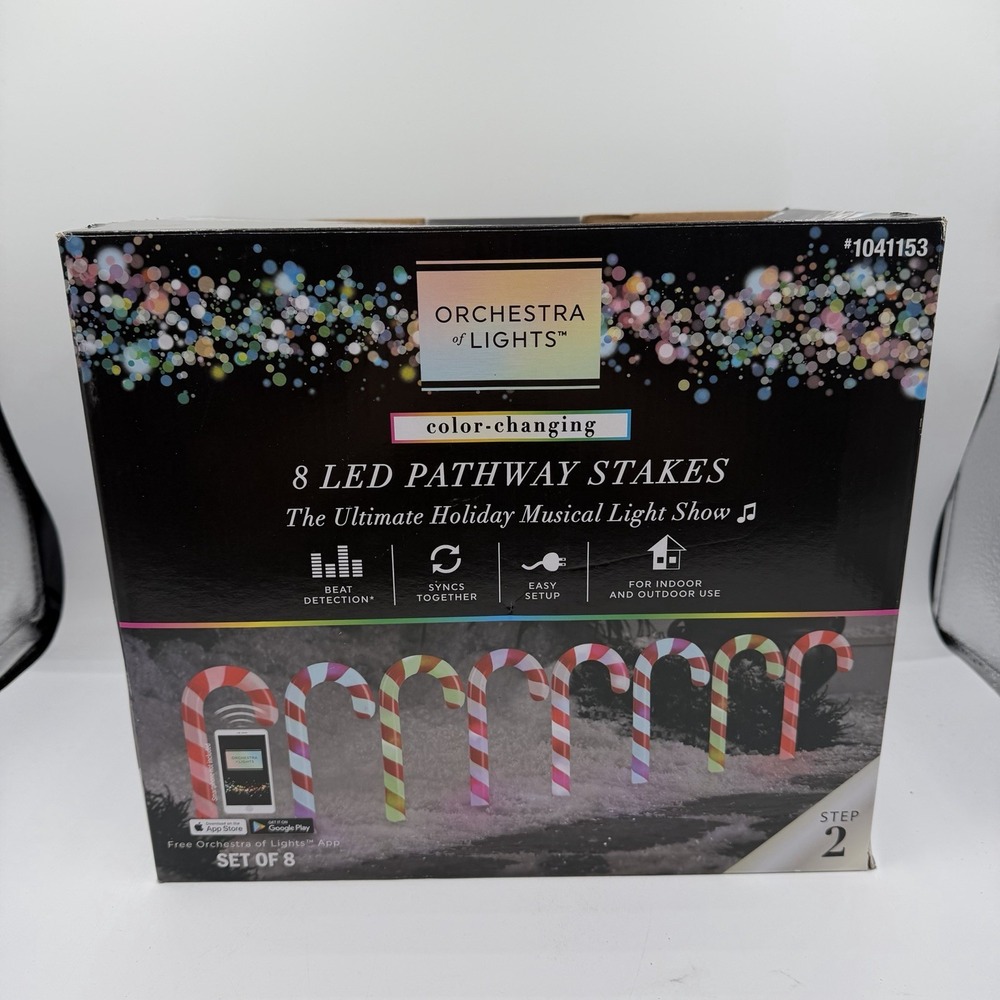 Gemmy Orchestra of Lights 8 Color Changing Candy Cane‎ Christmas Pathway Markers